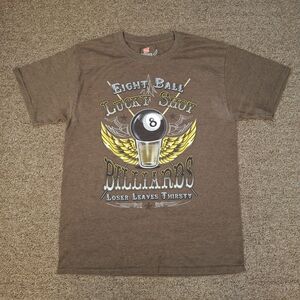 Brown Eight Ball Billiards Lucky Shot Mens Graphic T-Shirt Sz Med